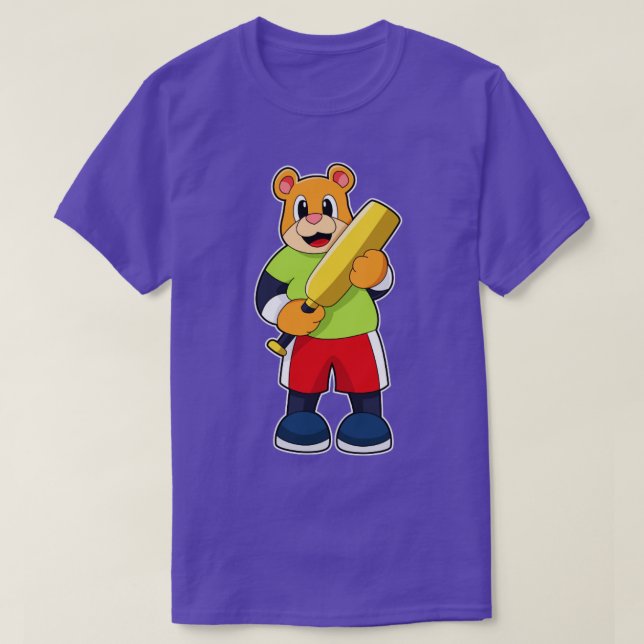 Camiseta Bear at Cricket with Cricket bat  (Frente do Design)