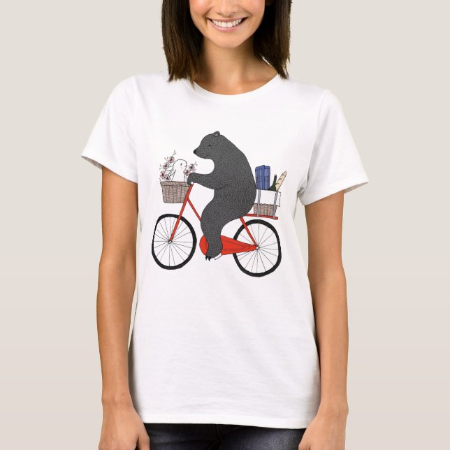 Camiseta Bear & Bunny na Bicicleta indo ao amor fofo piquen (Frente)
