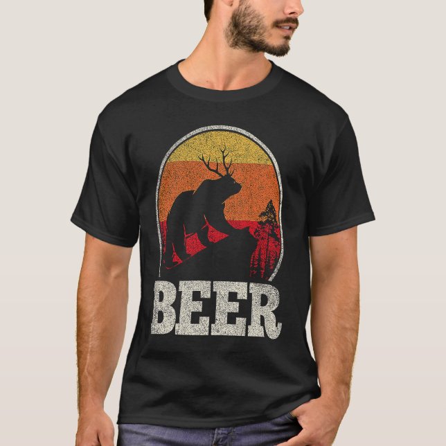Camiseta Bear Deer Antlers Funny Craft Beer Retro Graphic (Frente)