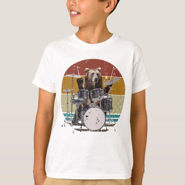 Camiseta Bear Drummer Tocando Drum T-Shirt (Frente)