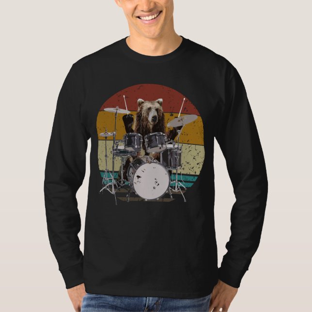 Camiseta Bear Drummer Tocando Drumôs Homens Leve Básica (Frente)