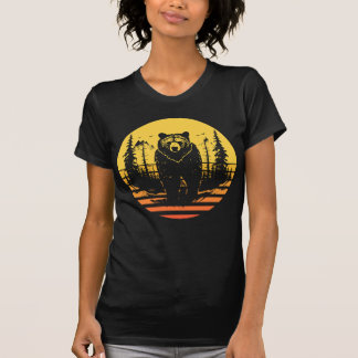 Camiseta Bear Forest Nature Retro Sunset