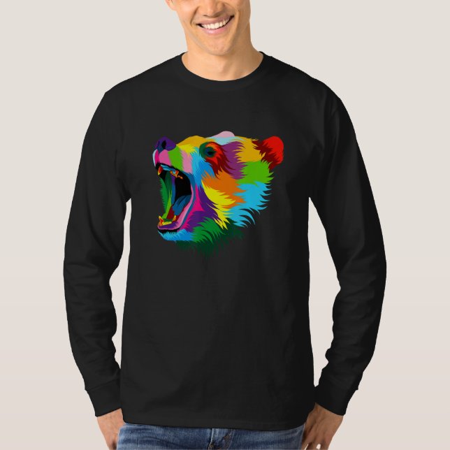 Camiseta Bear Head Colorful Art Animals Watercolor Painting (Frente)