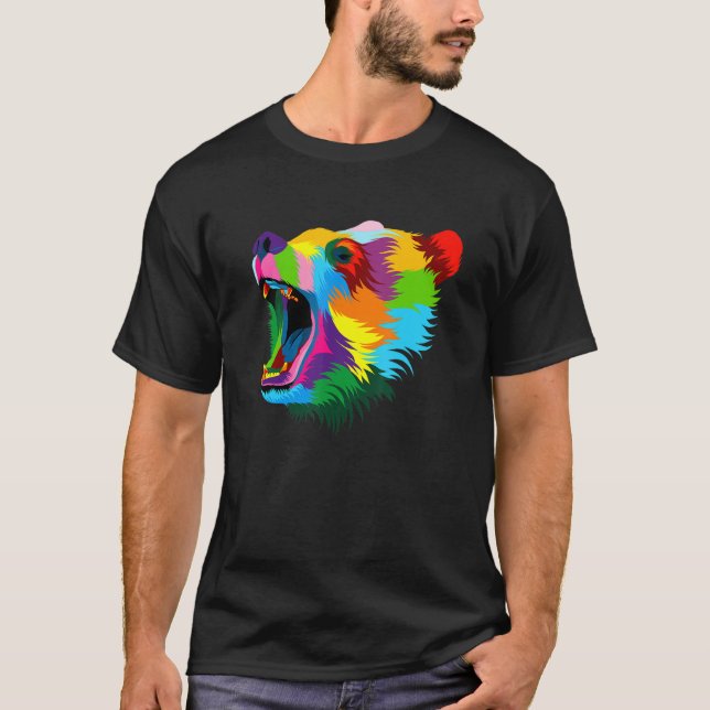 Camiseta Bear Head Colorful Art Animals Watercolor Painting (Frente)