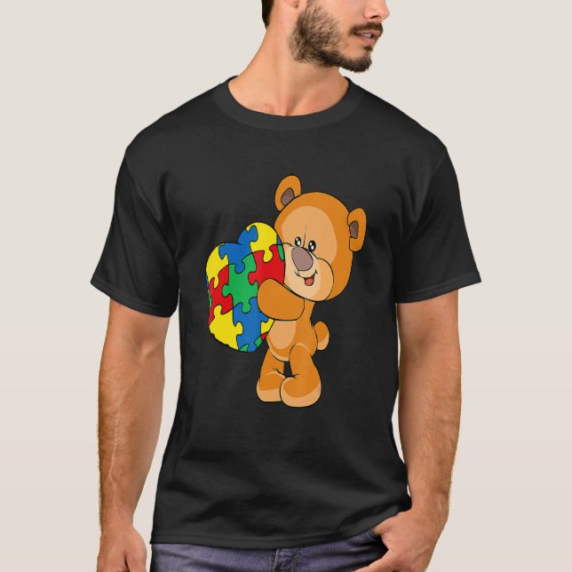 Camiseta Bear Heart Quebra-cabeça Piece Autismo Menina (Frente)