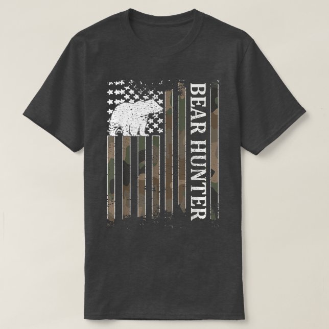 Camiseta Bear Hunter American Flag Bear Hunting Lover 236 (Frente do Design)
