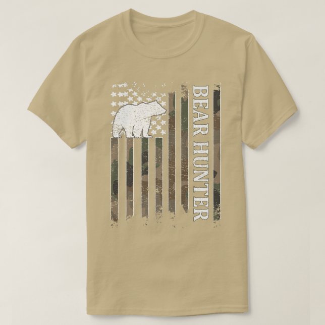 Camiseta Bear Hunter American Flag Bear Hunting Lover Premi (Frente do Design)
