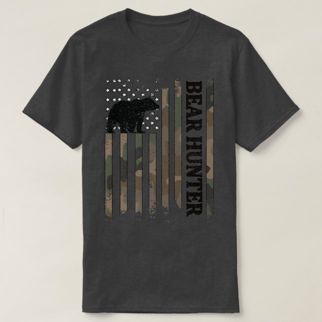 Camiseta Bear Hunter American Flag Bear Hunting Lover Premi (Frente do Design)