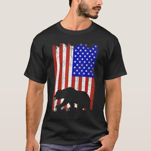 Camiseta Bear Hunter For Men Women American Flag Bear Hunti (Frente)
