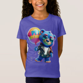 Camiseta Bear in a Leather Jacket, Happy Birthday, by Nata