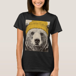 Camiseta Bear in Yellow Beanie Rustic Woodland Animal 