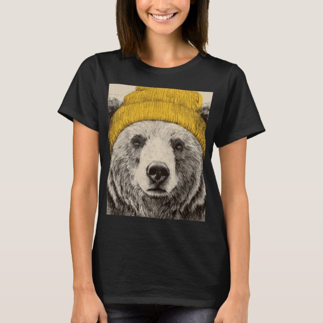 Camiseta Bear in Yellow Beanie Rustic Woodland Animal  (Frente)