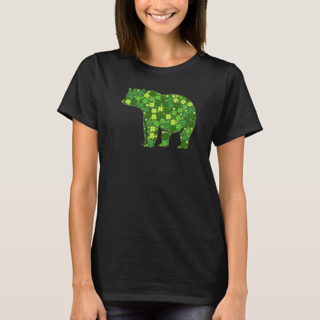 Camiseta Bear Irish Lucky Green Shamrock C Dia de São Patrí (Frente)