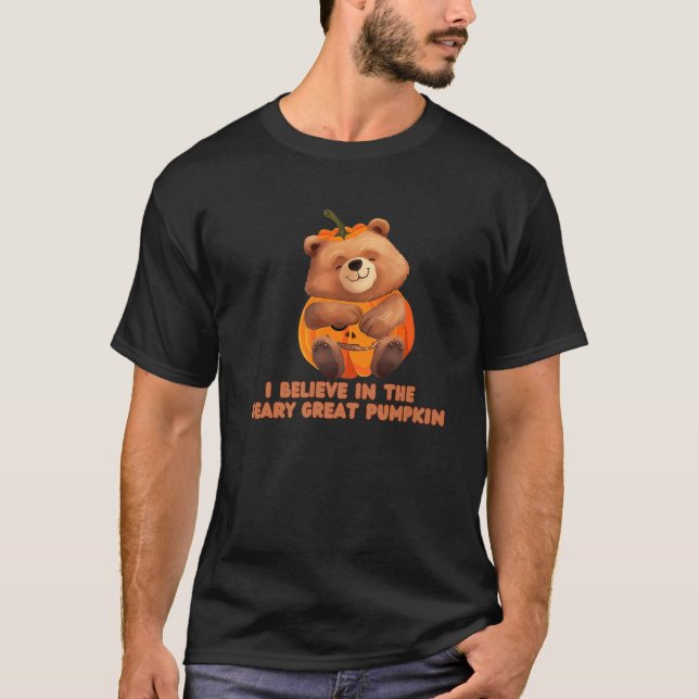 Camiseta Bear Jack o Lantern I Believe in The Beary Great P (Frente)