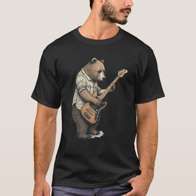 Camiseta BEAR JOGANDO GUITAR GUITARISTA Urso Elétrico G (Frente)