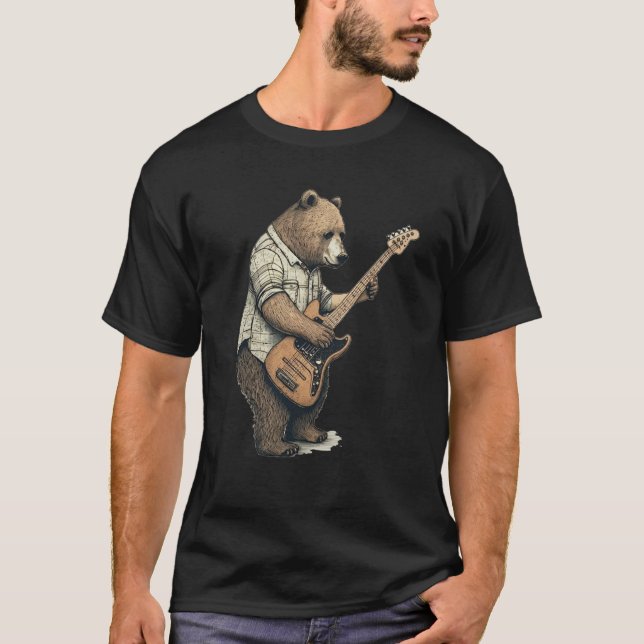 Camiseta BEAR PLAYING GUITAR Guitarist Bear Electric Bass G (Frente)