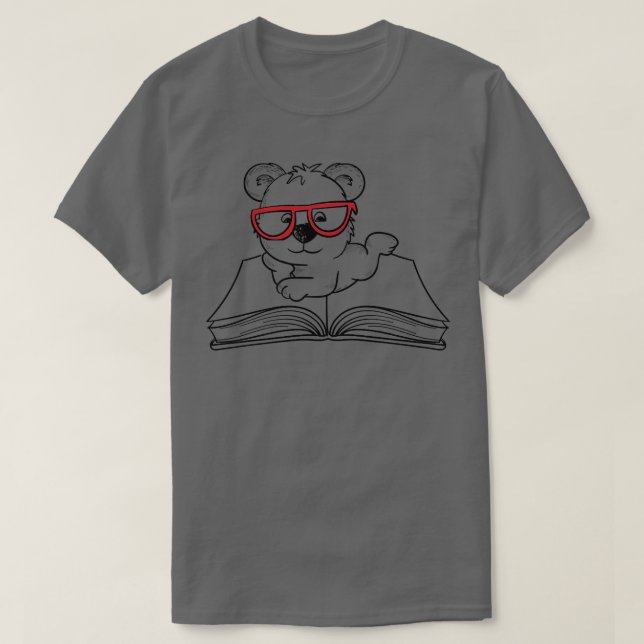 Camiseta Bear Reading Funny Literature Lazy Premium  (Frente do Design)