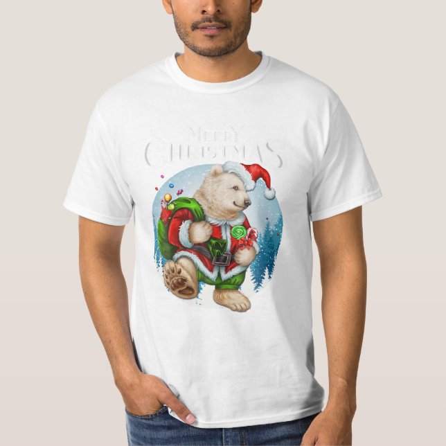 Camiseta Bear Red Santa Hat Cute (Frente)