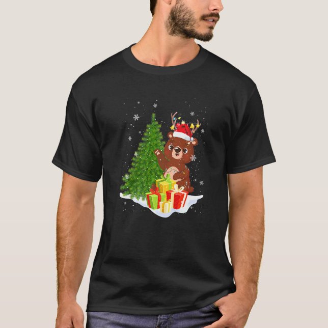 Camiseta Bear Reindeer Papais noeis Noel Costume Dançar Na  (Frente)