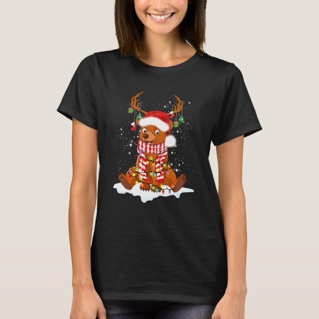 Camiseta Bear Reindeer Papais noeis Noel Costume Dançar Na  (Frente)