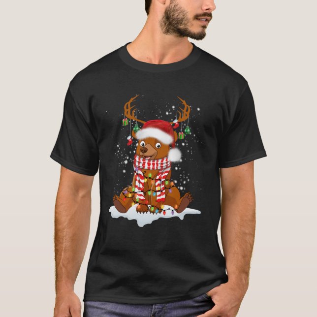 Camiseta Bear Reindeer Papais noeis Noel Costume Dançar Na  (Frente)