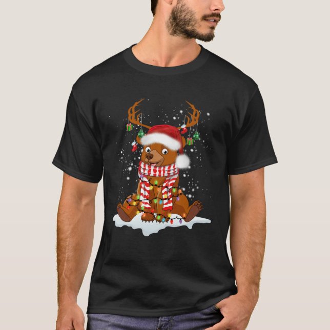 Camiseta Bear Reindeer Santa Noel Costume Dancing On Snow M (Frente)