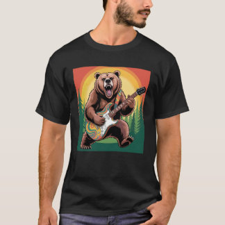 Camiseta Bear Stuff Bears Playing Guitar Rock Star Rock and