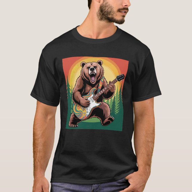 Camiseta Bear Stuff Bears Playing Guitar Rock Star Rock and (Frente)