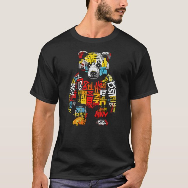 Camiseta Bear Text Abstract Colorful Animal Art Bear (Frente)