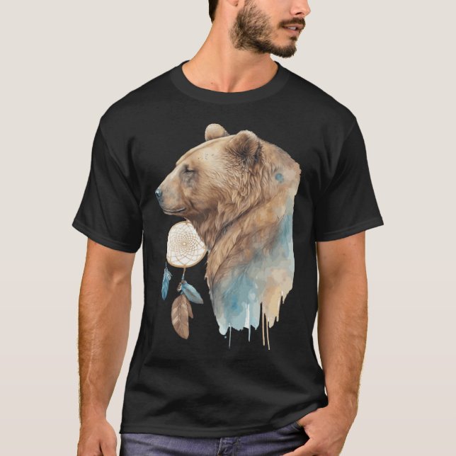 Camiseta Bear Tribal Watercolor Bear Dream Catcher (Frente)