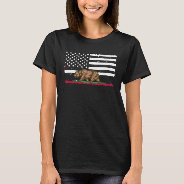 Camiseta Bear USA Flag California Pride Vacation Travel Tou (Frente)