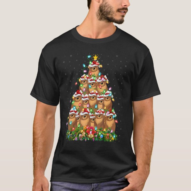 Camiseta Bear  Xmas Lights Santa Grizzly Bear Christmas Tre (Frente)