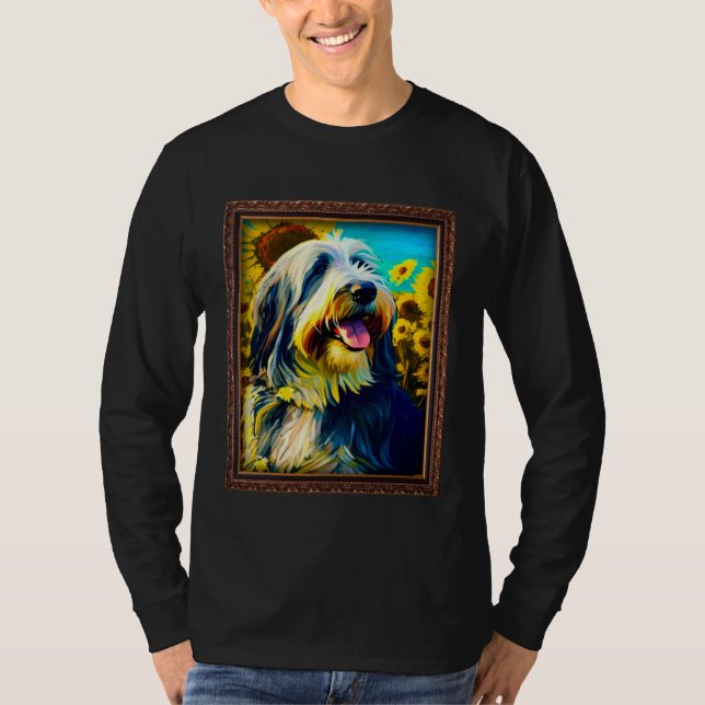 Camiseta Bearded Collie Painting Sunflower Flower Mom Women (Frente)