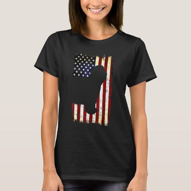 Camiseta Bearded Collie Silhouette American Flag 4th Of Jul (Frente)