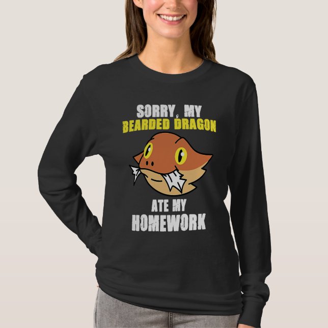 Camiseta Bearded Dragon Ate Homework Reptiles  Pet Owner Gr (Frente)