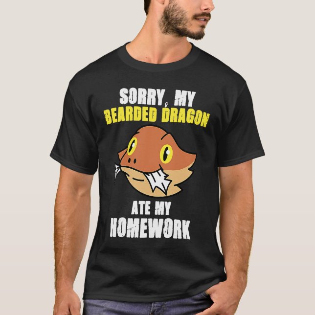 Camiseta Bearded Dragon Ate Homework Reptiles  Pet Owner Gr (Frente)