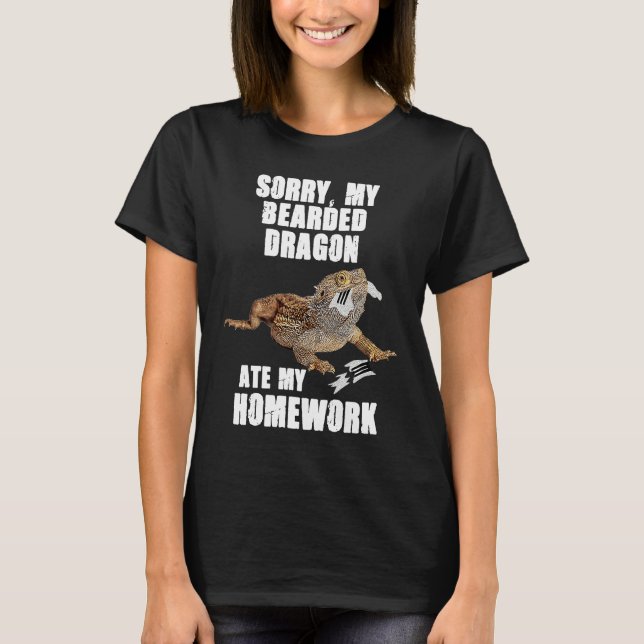 Camiseta Bearded Dragon Ate Homework Reptiles  Pet Owner Gr (Frente)