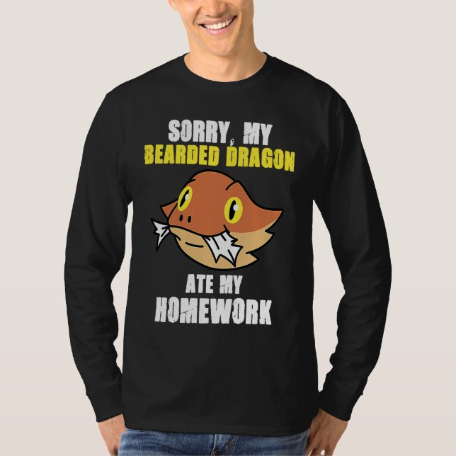 Camiseta Bearded Dragon Ate Homework Reptiles  Pet Owner Gr (Frente)