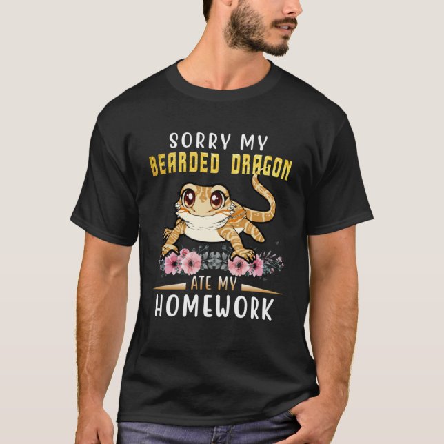 Camiseta Bearded Dragon Cute Lizard  Beardie Ate My Homewor (Frente)