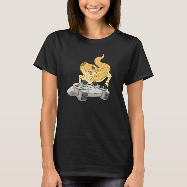 Camiseta Bearded Dragon Playing Video Game  Reptile Lizard  (Frente)