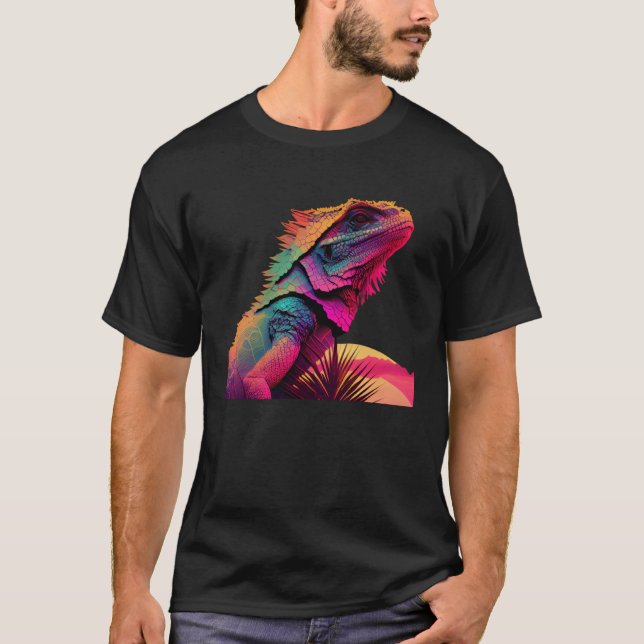 Camiseta Bearded Dragon Pogona Lizard Vaporwave (Frente)