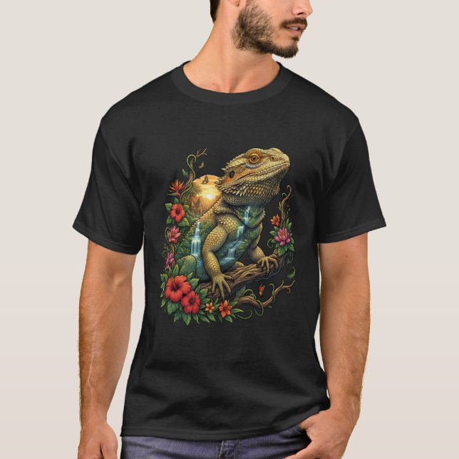 Camiseta Bearded Dragon Tropical Fantasy Landscape Reptile  (Frente)
