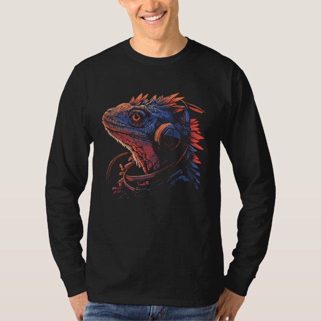 Camiseta Bearded Dragon With Headphones Beardie Hipster Liz (Frente)