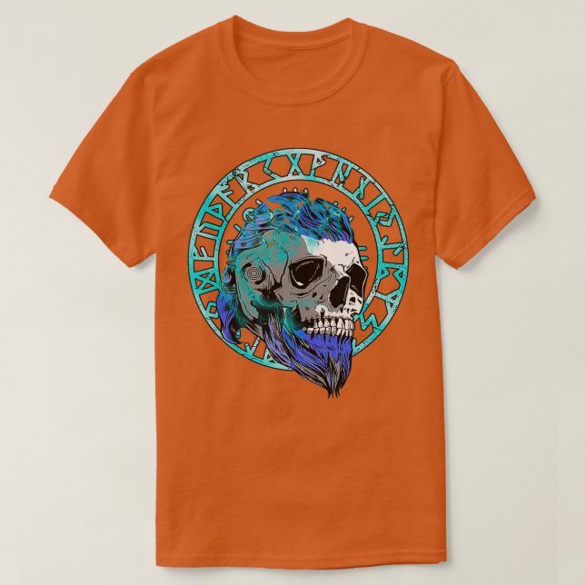 Camiseta Bearded Vikings Thunder Skull Strong Viking Fans (Frente do Design)