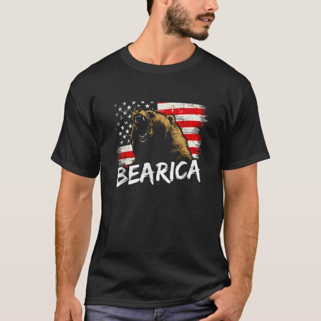 Camiseta Bearica American Grizzly Bear Legal Patriótico EUA (Frente)