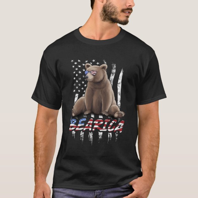 Camiseta Bearica Pun EUA Bandeira Patriótica Watercolor B (Frente)