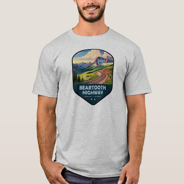 Camiseta Beartooth Highway Montana Wyoming Shield (Frente)