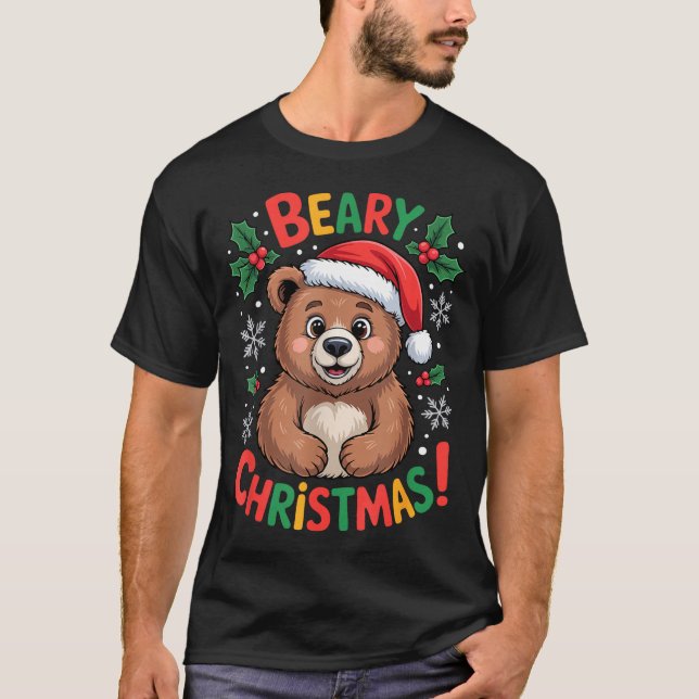 Camiseta Beary Christmas Cute Bear Santa Funny Holiday  (Frente)
