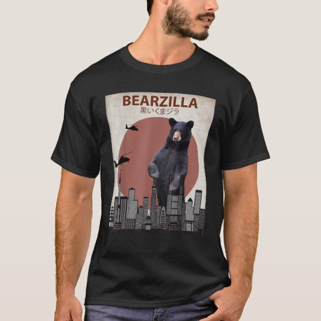 Camiseta Bearzilla Funny Black Bear Para O Bear Americano (Frente)