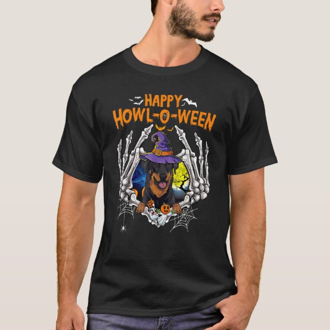 Camiseta Beauceron Skeleton Heart Happy Howl O Ween Costume (Frente)